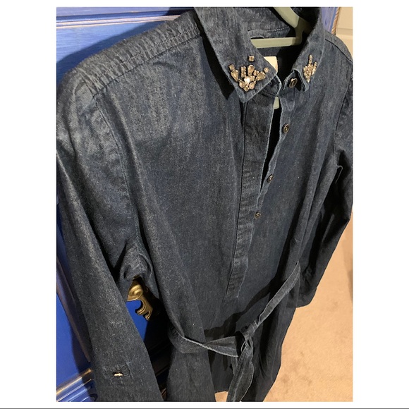 ⭐️ Ann Taylor Loft Dark Denim Dress Embellished S - Picture 2 of 3